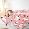 thumbnail image 3 of Homewish Cartoon Halloween Ghost Full Size Comforter Sets,Spider Web Bat Pattern Bedding Comforter Set,Blush Pink White,Pink Reversible,3 Pieces,1 Comforter and 2 Pillowcases, 3 of 7