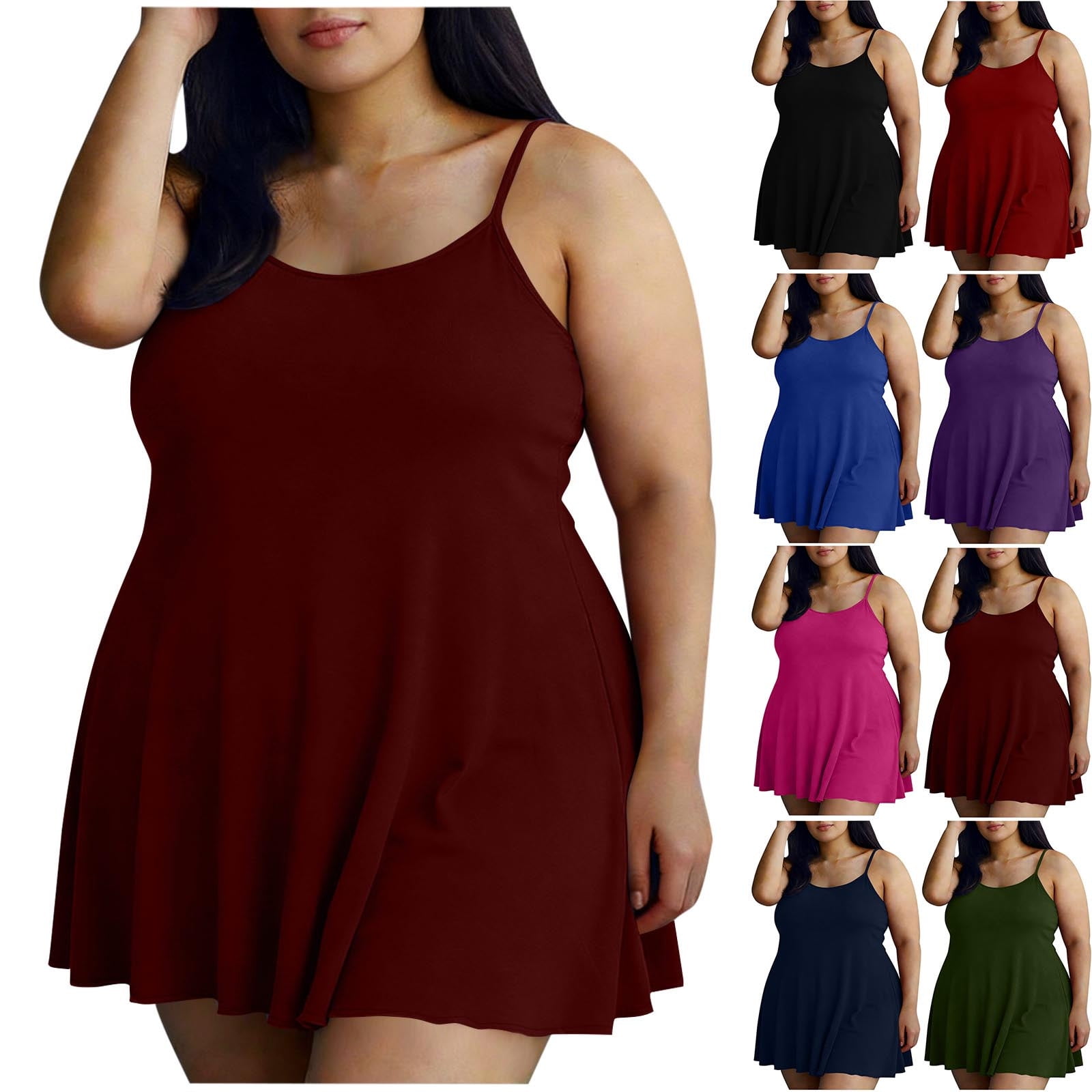 ShaoRunShi Womens Plus Size Tank Tops Spaghetti Strap Flowy Cami Dress Sleeveless Tunic Blouse