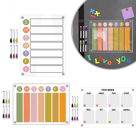 Fakrich A3 Acrylic Meal Planner Magnetic Menu Board, Clear Weekly Calendar Planning Board Noteboard Refrigerator Dry Erase Board to Do Shopping List/Chore Chart(A)