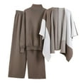 thumbnail image 2 of 3 Piece Lounge Sets for Women Solid Color Knit Sets Long Sleeve Cardigan and Sweater Wide Leg Pants Loungewear Suits (Brown Free Size), 2 of 5