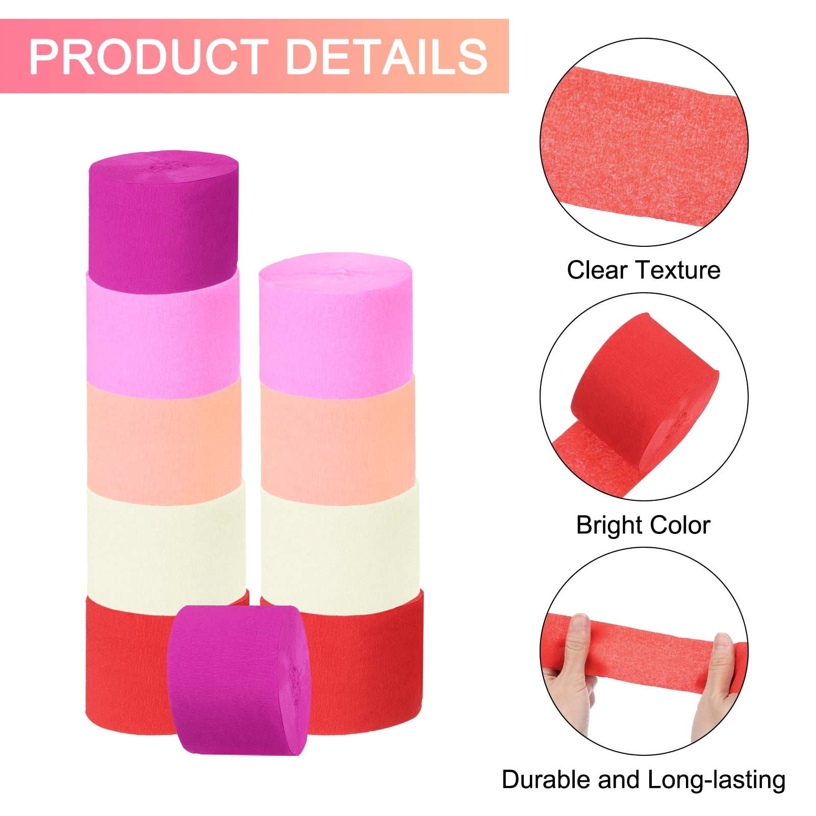 Unique Bargains 10Pcs Crepe Paper Streamers Party Red Pink White 1.8in x 82ft