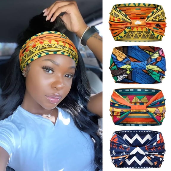 4 Pieces Wide Headbands for Women Boho Workout Head Bands for Women’s Hair African Knotted Non Slip Headwrap Turban Sport Yoga Bandeau Hair Accessories