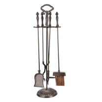 Sungmor Cast Iron Fireplace Tools Set, Rustic Brown, 5-Piece, Tong, Shovel, Poker, Brush, Holder