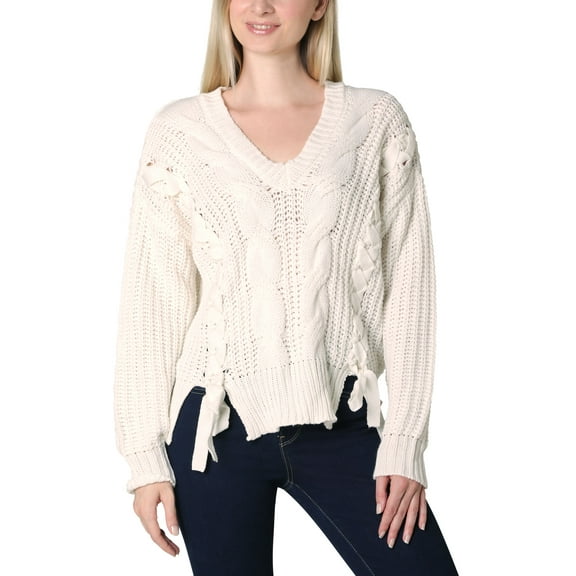 Juniors' Lace Up Sweater White XS