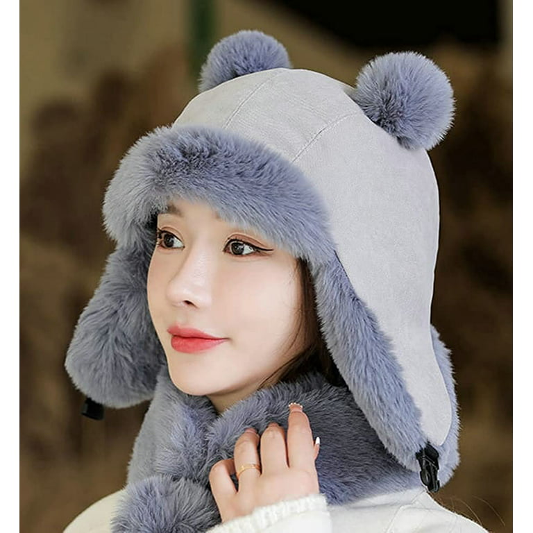 PIKADINGNIS Women Bomber Hat Cute Pom Pom Faux Fur Lined Winter Warm  Students Girls Hat