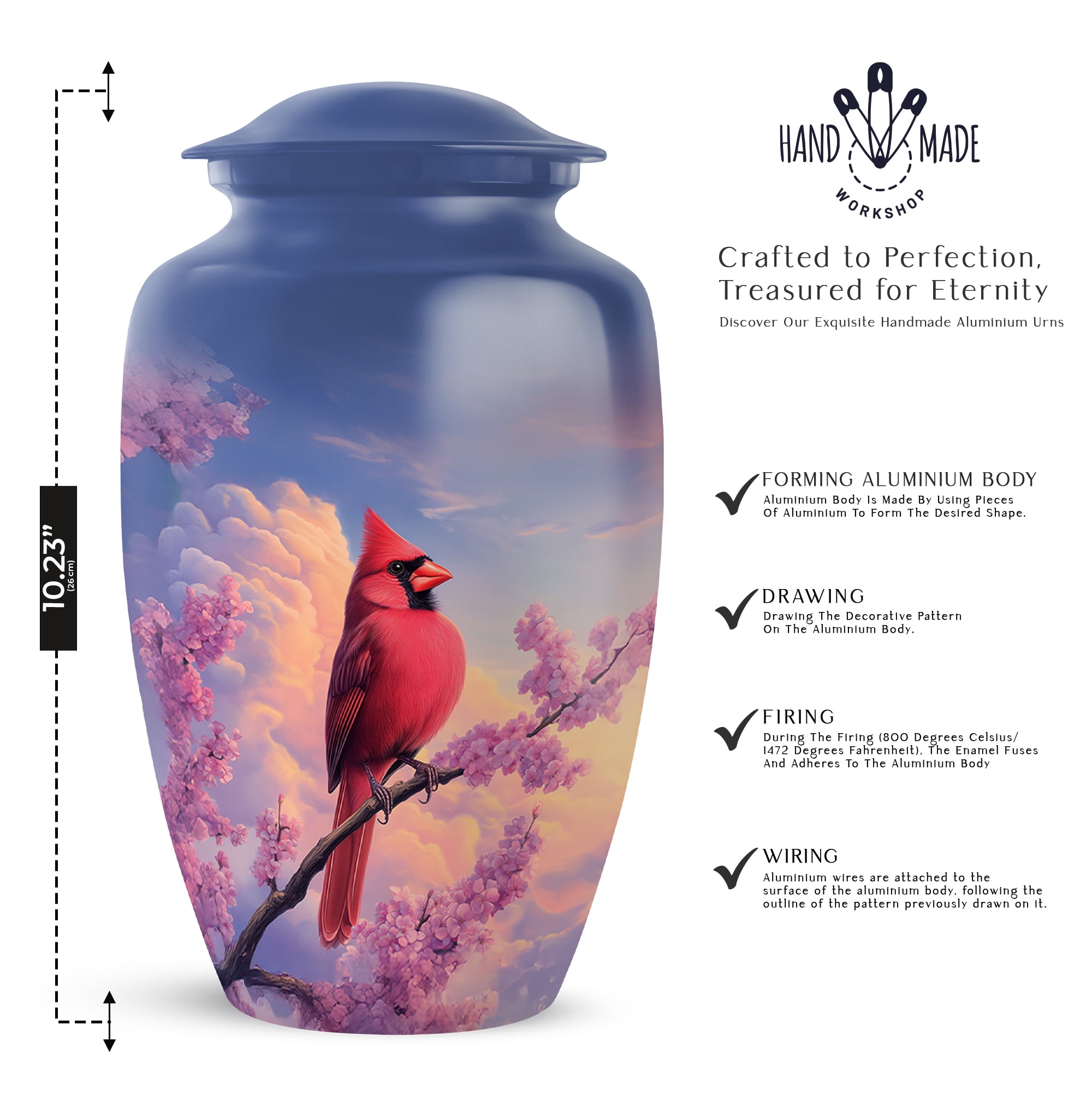 Yatskia Cardinal Bird Urns for Human Ashes Adult Mom and Dad, Purple Keepsake Urns for Human Ashes, (Classic 10 Inch and 3 Inch)