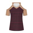 thumbnail image 4 of TKLPEHG Summer Shirts for Women Going Out Tops Loose V Neck Cold Shouler Tops Short Sleeve T Shirts Casual Lightweight Summer Striped Print Graphic Tee Blouses(Wine,L), 4 of 5