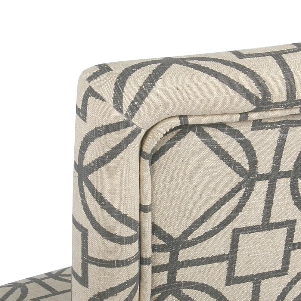 Wooden 24 Inch Counter Height Stool with Trellis Pattern Fabric Upholstery Cream and Gray - Saltoro Sherpi