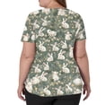 thumbnail image 5 of Women V Neck Short Sleeve Printed Scrub Top with Bunny and Egg Pattern for Medical Uniform Workwear Army Green L, 5 of 5