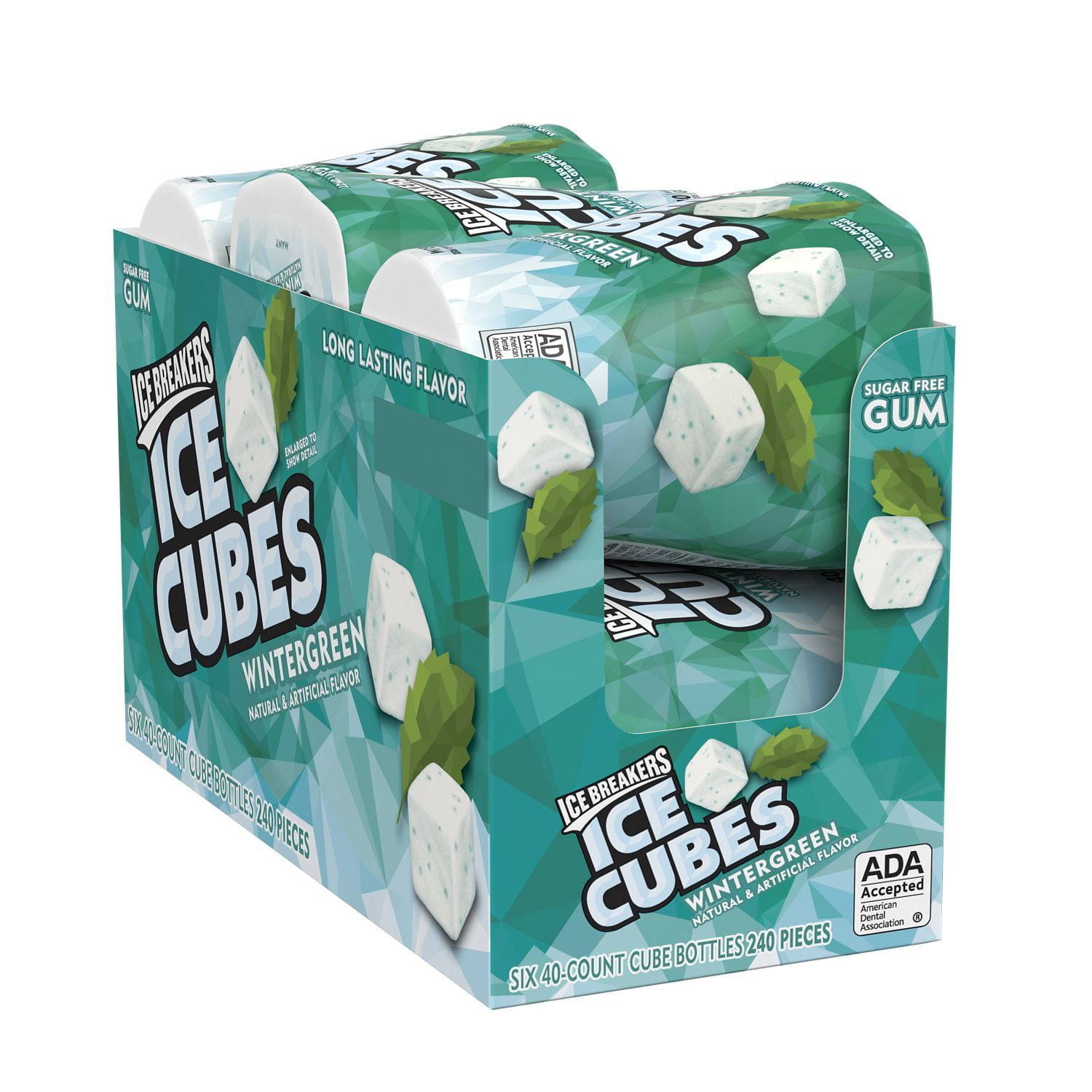 ICE BREAKERS, ICE CUBES Wintergreen Sugar Free Chewing Gum, Made with Xylitol, 3.24 oz, Cube Bottles (6 Count, 40 Pieces)