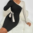 thumbnail image 6 of Blczomt Plain Womens Y2K Dress Long Sleeve Mini Party Black Bodycon V Neck Dressy Dresses, 6 of 8