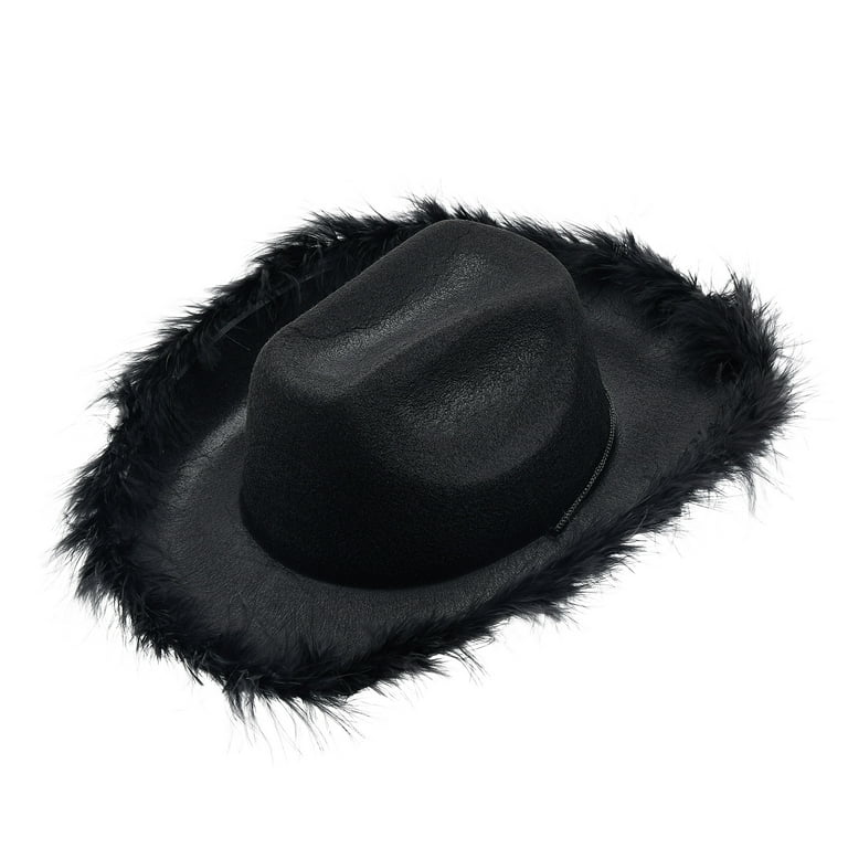 Cowgirl Hat Felt Cowboy Hat for Women Fluffy Feather Brim Shiny Crown  Sequins Retro Cap