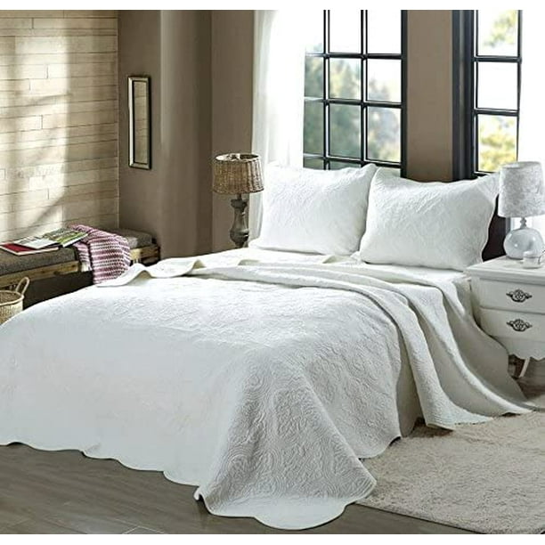 Cozy Line Home Fashions Solid Cotton Quilts Full Queen White 3 Pieces Walmart Com Walmart Com