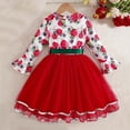 thumbnail image 6 of Girls Christmas Dress Long Sleeve Red Floral Print Tulle Tutu Dress with Bell Sleeves & Green Belt for Holiday Party, 3-10 Years,Size 9 T, 6 of 9