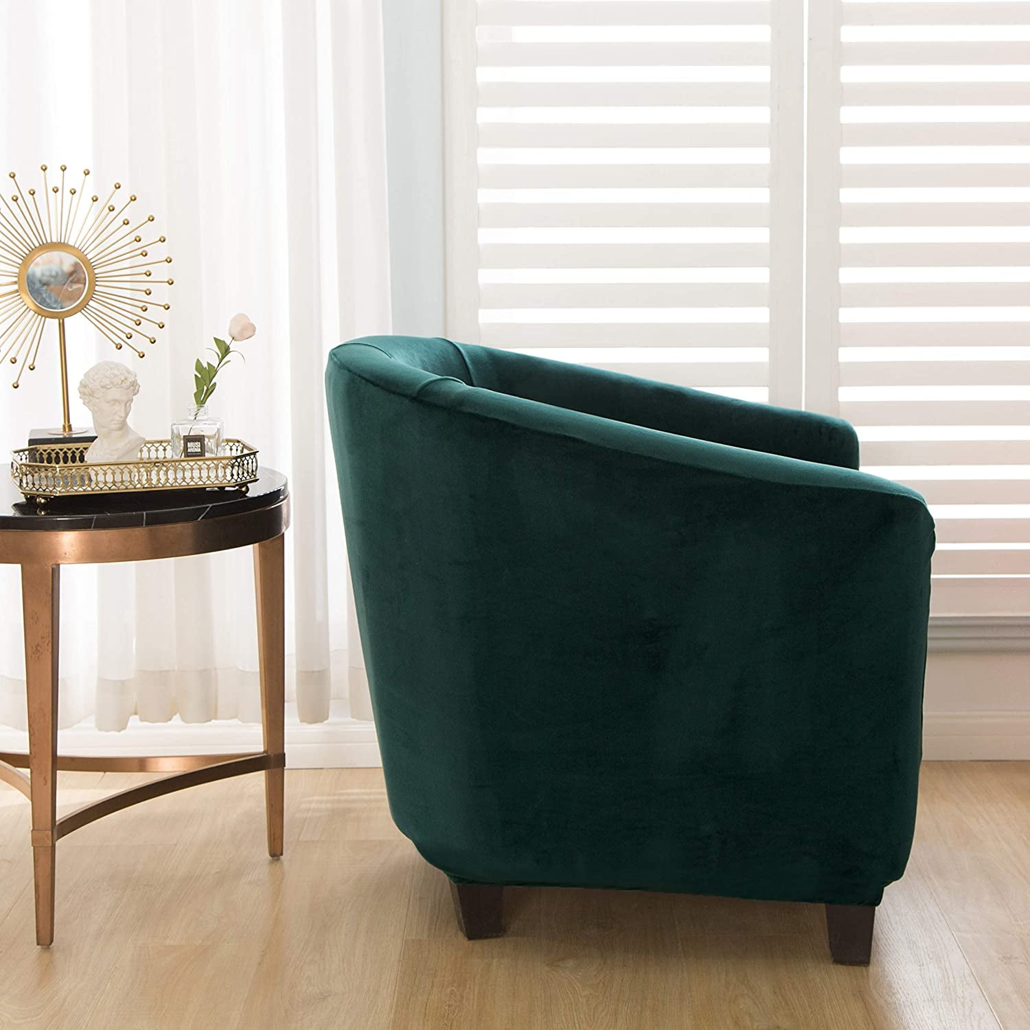 Topchances 2-Piece Tub Chair Covers, Tub Sofa Slipcover Velvet Barrel Club Chair Covers Stretch Armchair Slipcovers for Dining Living Room Office Reception