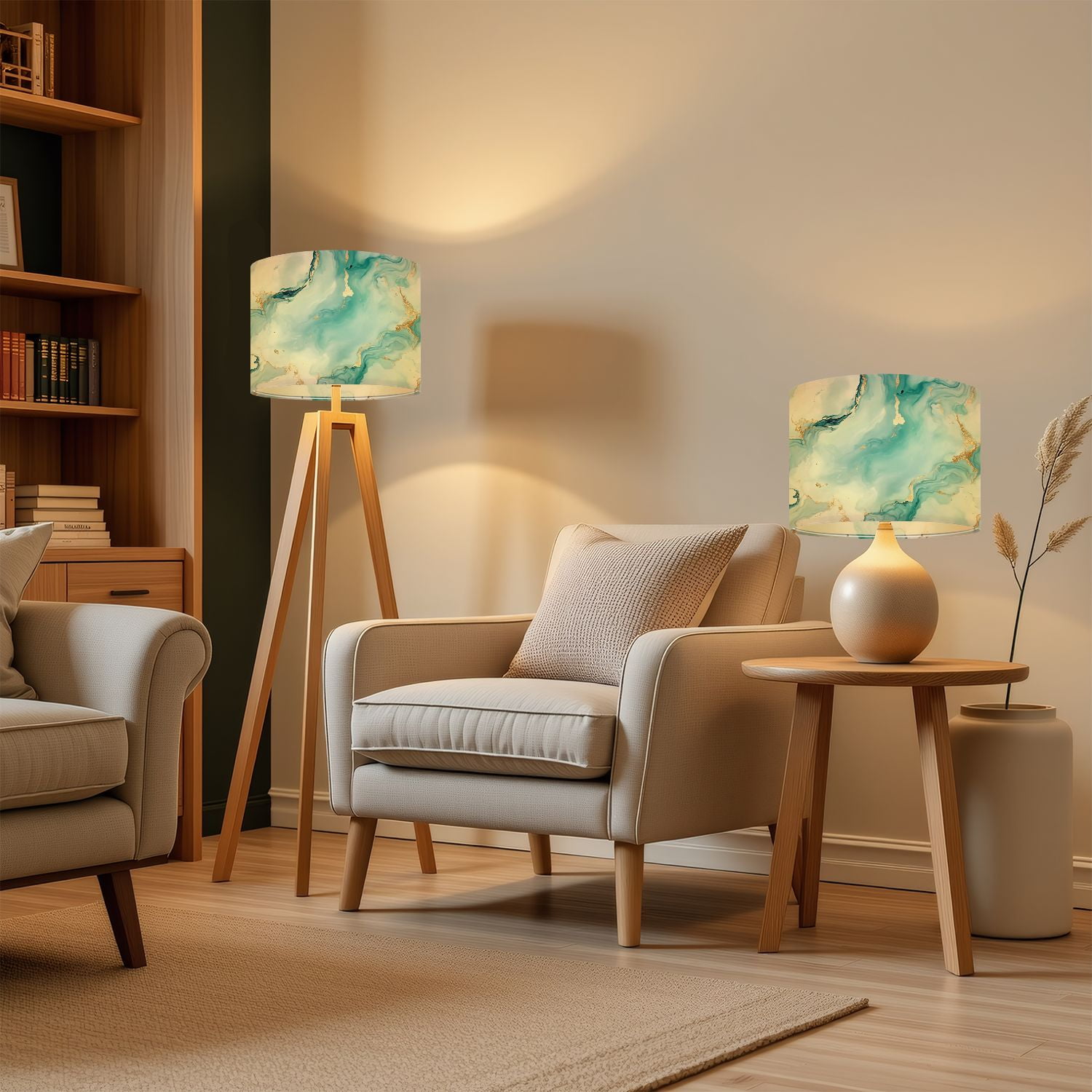 Lampshades 2 Pack Gold Alcohol Ink Marble Blue Oriental Green Marble 13"x13"x10" Light Shade for Table Lamps Floor Lamps Drum Lamp Shades Lampshade Replacement Easy Assembly