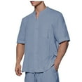 thumbnail image 1 of Birdeem Chemises pour Hommes Mode Décontractée Couleur Unie Bouton Manches Courtes Col Rond Blouses, 1 of 10