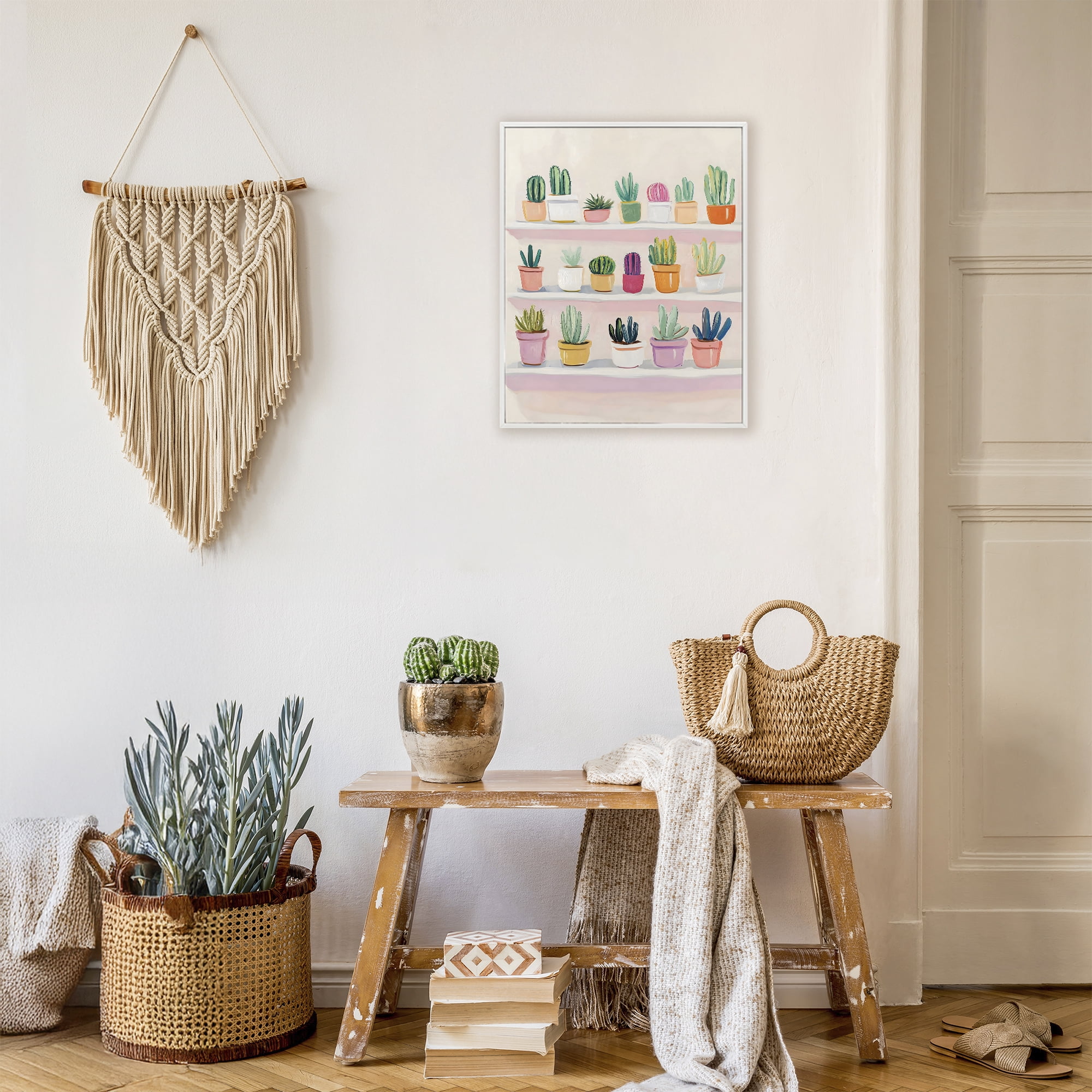 Stupell Industries Cactus Shelf Arrangement White Framed Giclee Art, design by The Prints Vibe