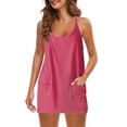 thumbnail image 4 of Vedolay Women Summer Mini Romper Dress V Neck Spaghetti Strap Sundress Athletic Short Dress with Pockets（Hot Pink,3XL）, 4 of 8