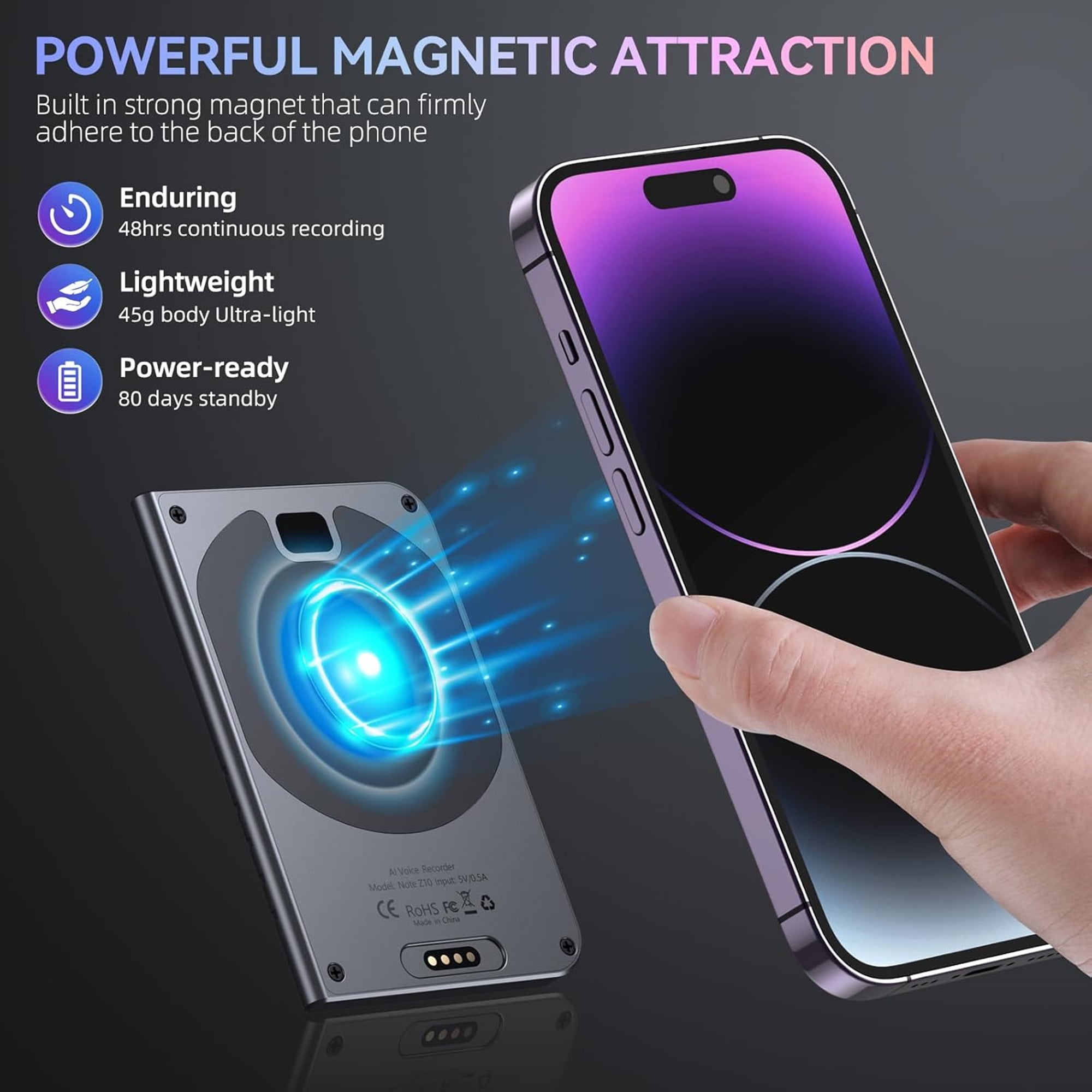 E EYAFA AI Voice Recorder, Transcribe, Summarize: Note Voice Recorder with APP Control, 64GB Memory, AI Notetaker for Calls, Lectures, Meetings, Smart Note Taker Audio Recorder