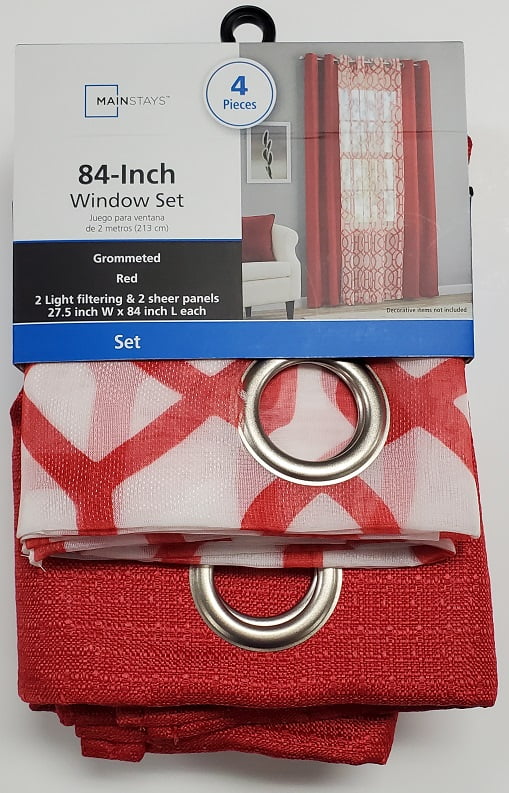 Mainstays Kingswood 4 Piece Curtain Set 27 5 X 84 Red Com