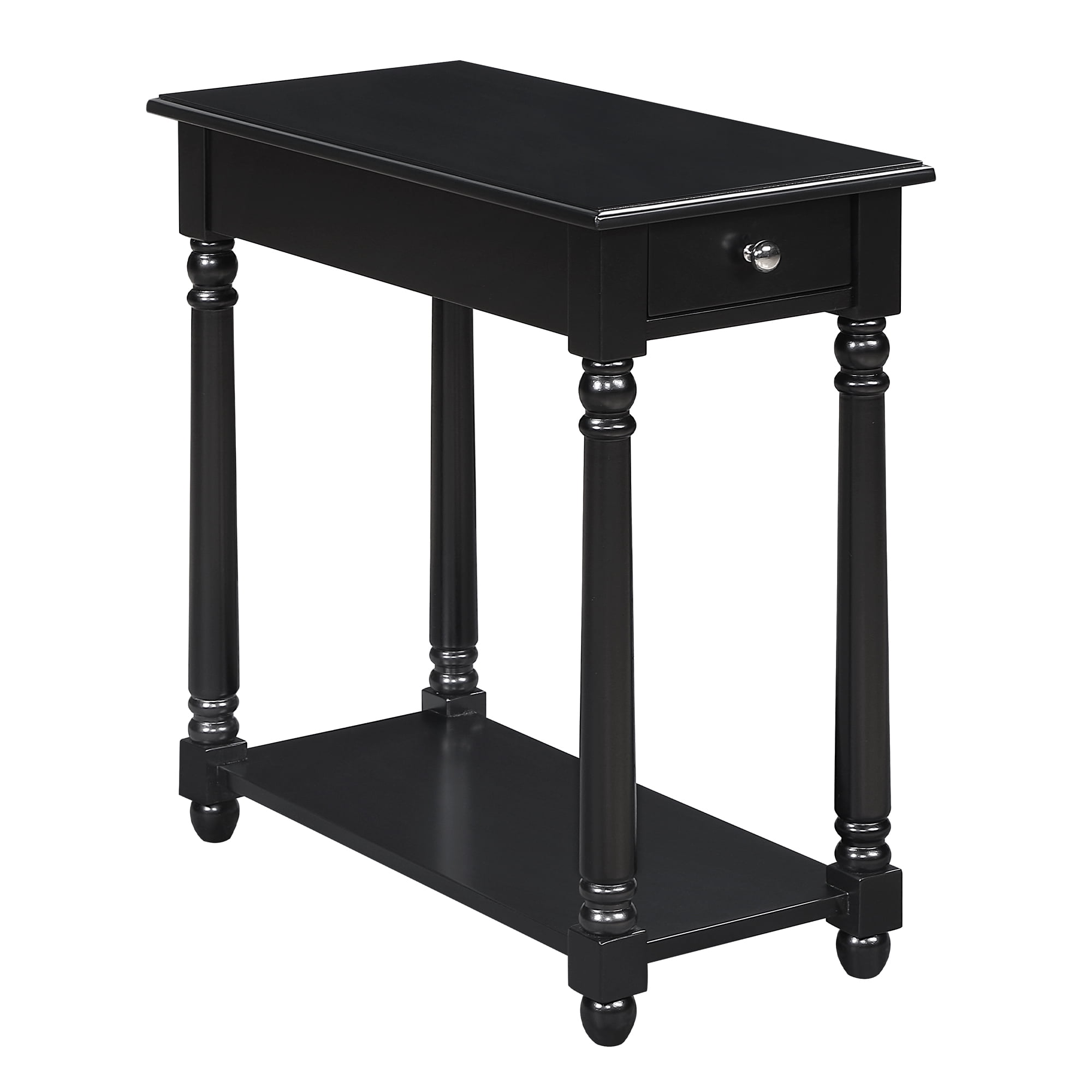 Convenience Concepts French Country Regent 1 Drawer Chairside End Table with Shelf, Black