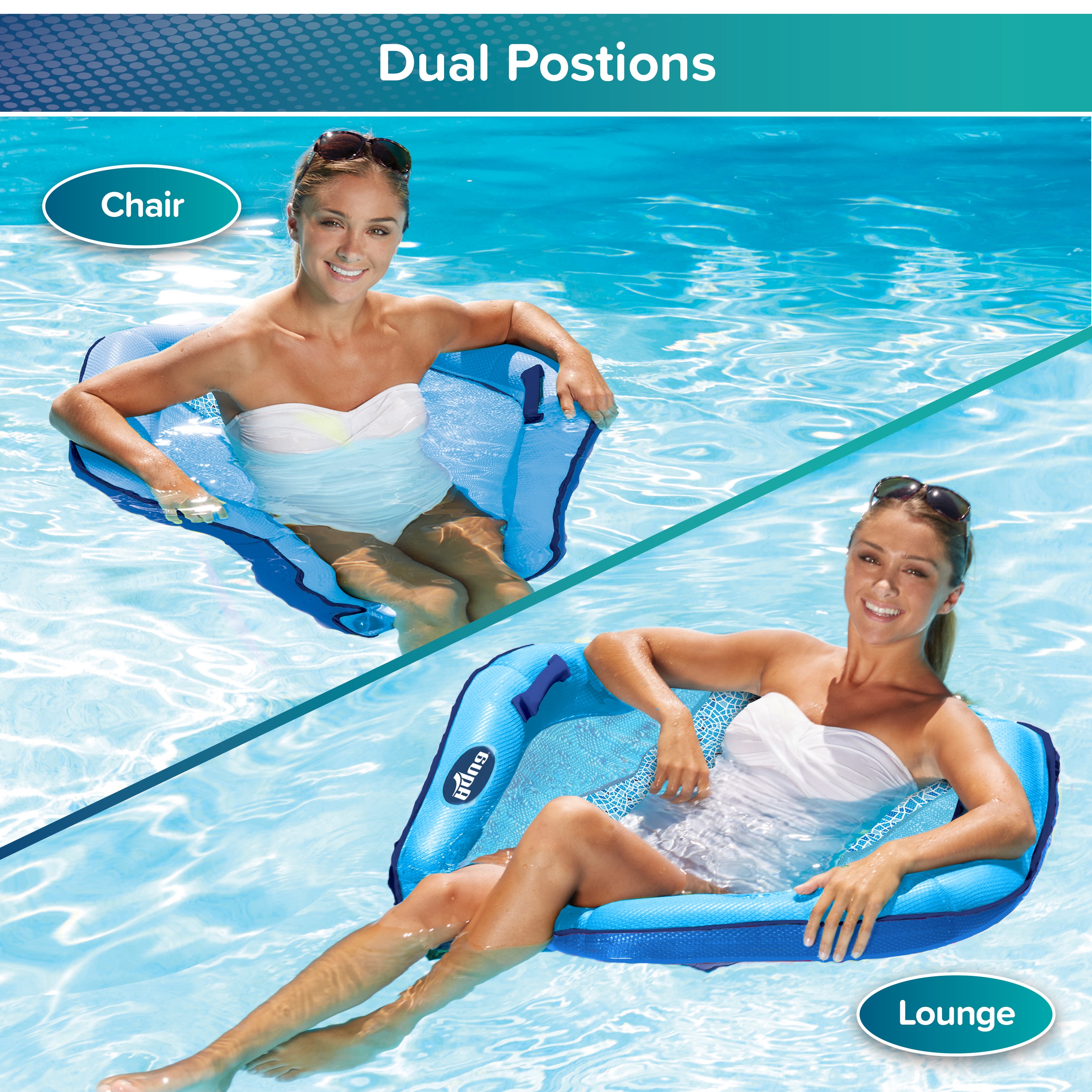 (2 pack) Aqua-Leisure Hex Lounge Chair Pool Float for Adults, Blue, Weight Capacity 250 lbs.