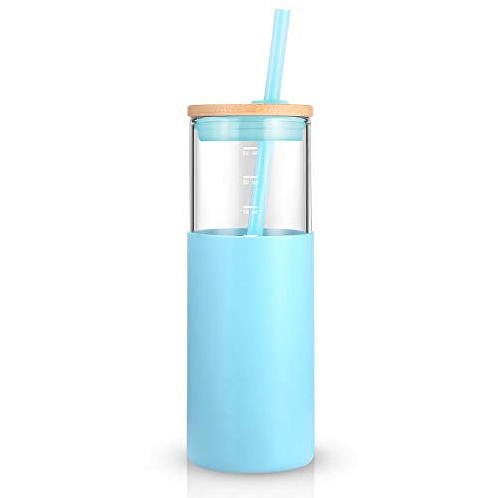 tronco 24 oz Glass Water Bottles with Straw and 2 Bamboo Lids,Iced Coffee  Cup Reusable, Smoothie Cup…See more tronco 24 oz Glass Water Bottles with