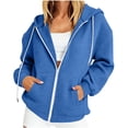 thumbnail image 2 of Qulqfy Hoodies for Women Waffle Knit Winter Fall Blue Casual Hooded Lightweight Drawstring Loose Zip Up Long Sleeve Track Jackets with Pockets M, 2 of 6