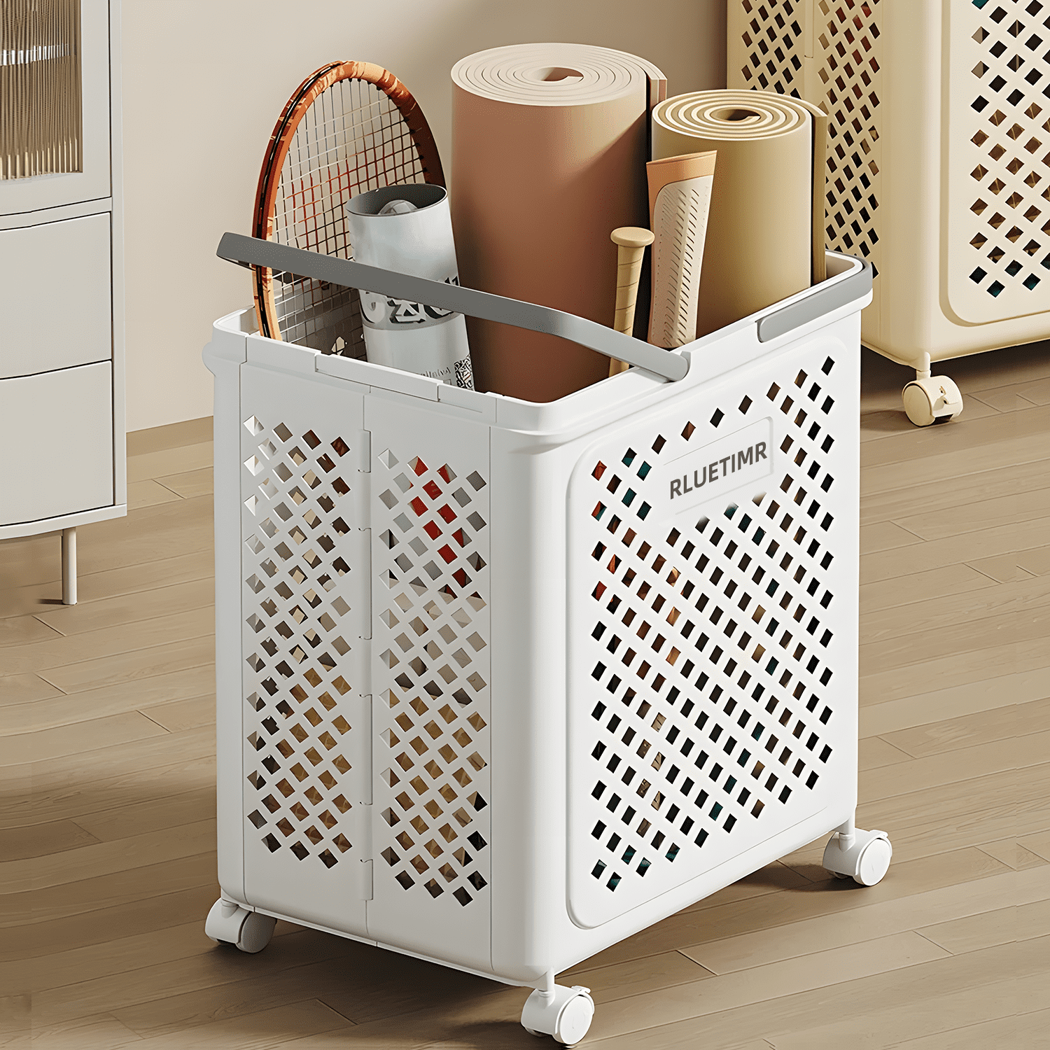 RLUETIME Collapsible Laundry Basket,Large Clothes Hamper with Wheels, Rolling Laundry Cart for Laundry Room Organization