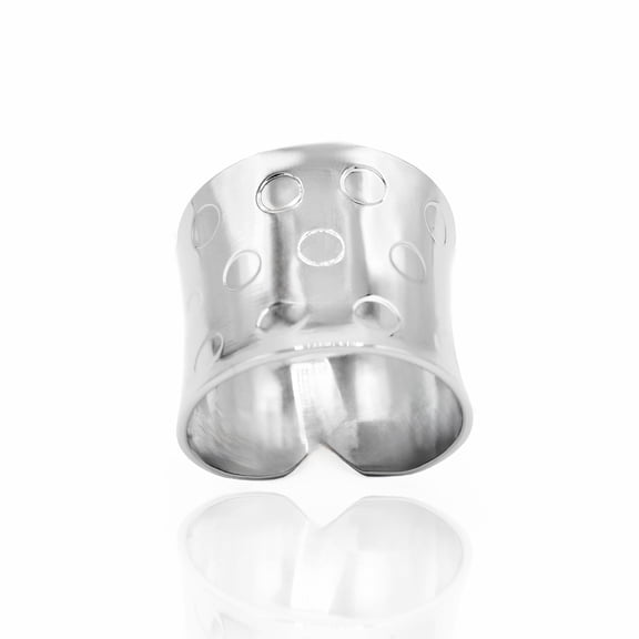 Wide Band Stainless Steel Ring with Circle Pattern, - Waterproof Fashion Statement Ring Size 12 Jewelry Ring Unisex