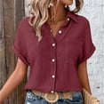 thumbnail image 7 of JFGHDG linen shirts for women Short Sleeve Cotton Linen Shirt linen button down shirt women workout tops for women women t shirt graphic Tops Batwing Sleeve Pocket Patched Shirt Work T Shirts L, 7 of 7