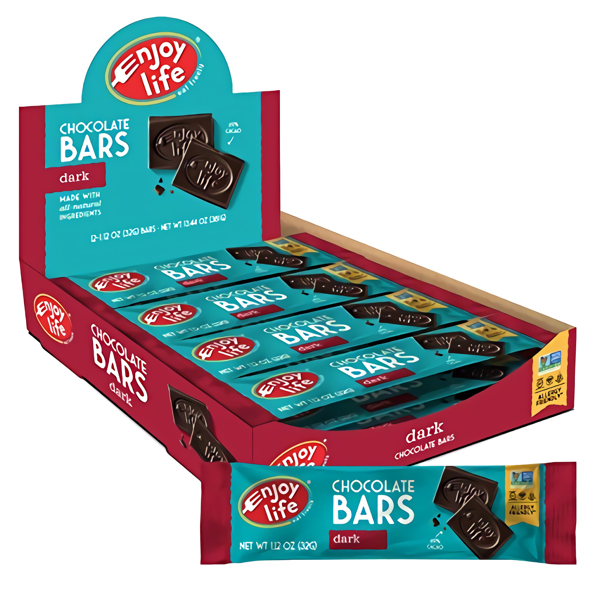 Enjoy Life Foods Chocolate Bars, Dark Chocolate, 2 Boxes of 12 Bars (24 Total)