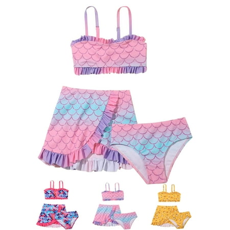 

Xinhuaya 2-10T Girls 3-Piece Bikini Swimwear Kids Mermaid Tankini Bathing Suit Summer Beach Sets