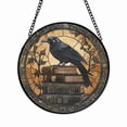 thumbnail image 2 of Raven Stained Glass Suncatcher, Dark Book Stack Decor, Gothic Academia Style, 2 of 5