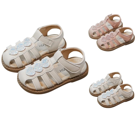 Bixock Toddler Girls Sandals Kids Shoes Girls Heart Glitter Cut Out Closed Toe Sandals Soft Sole Princess Casual Beach Summer Shoes 9Months-6Years