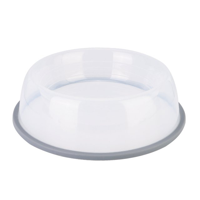 Plástico antideslizante transparente redondo perro mascota alimentación tazón gato comida bebida agua plato alimentador (A)
