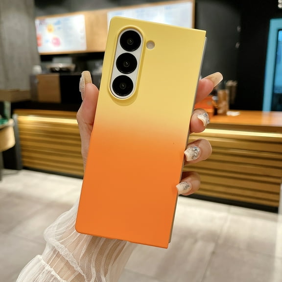 Luxury Gradient Color Soft Silicone Matte Phone Case for Samsung Galaxy Z Fold 6 Cases, Ultra Slim Bicolor TPU Skin-Friendly Anti-Scratch Phone Cover for Samsung Galaxy Z Fold 6 - Orange Yellow