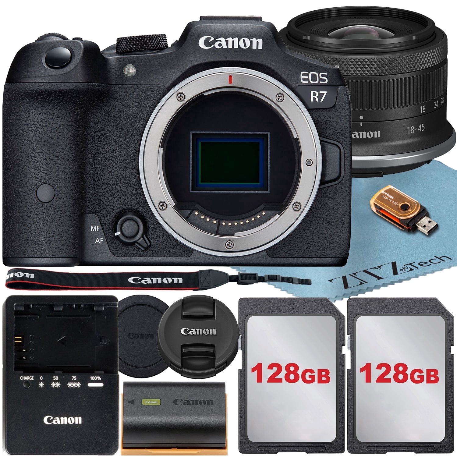 Canon EOS R7 Camera Bundle: RF-S 18-45mm, EF 75-300mm Lens