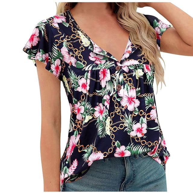 Womens Plus Size Tops Plus Size Wome Fold Sleeve Printed Round-Neck Plus Size Womens Tops Womens Tops Plus Size Women Plus Size Tops Sexy Tops for Women Plus Size
