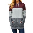 thumbnail image 1 of Women Drawstring Color Block Long Sleeve Kangaroo Pocket Hoodie Top, 1 of 8