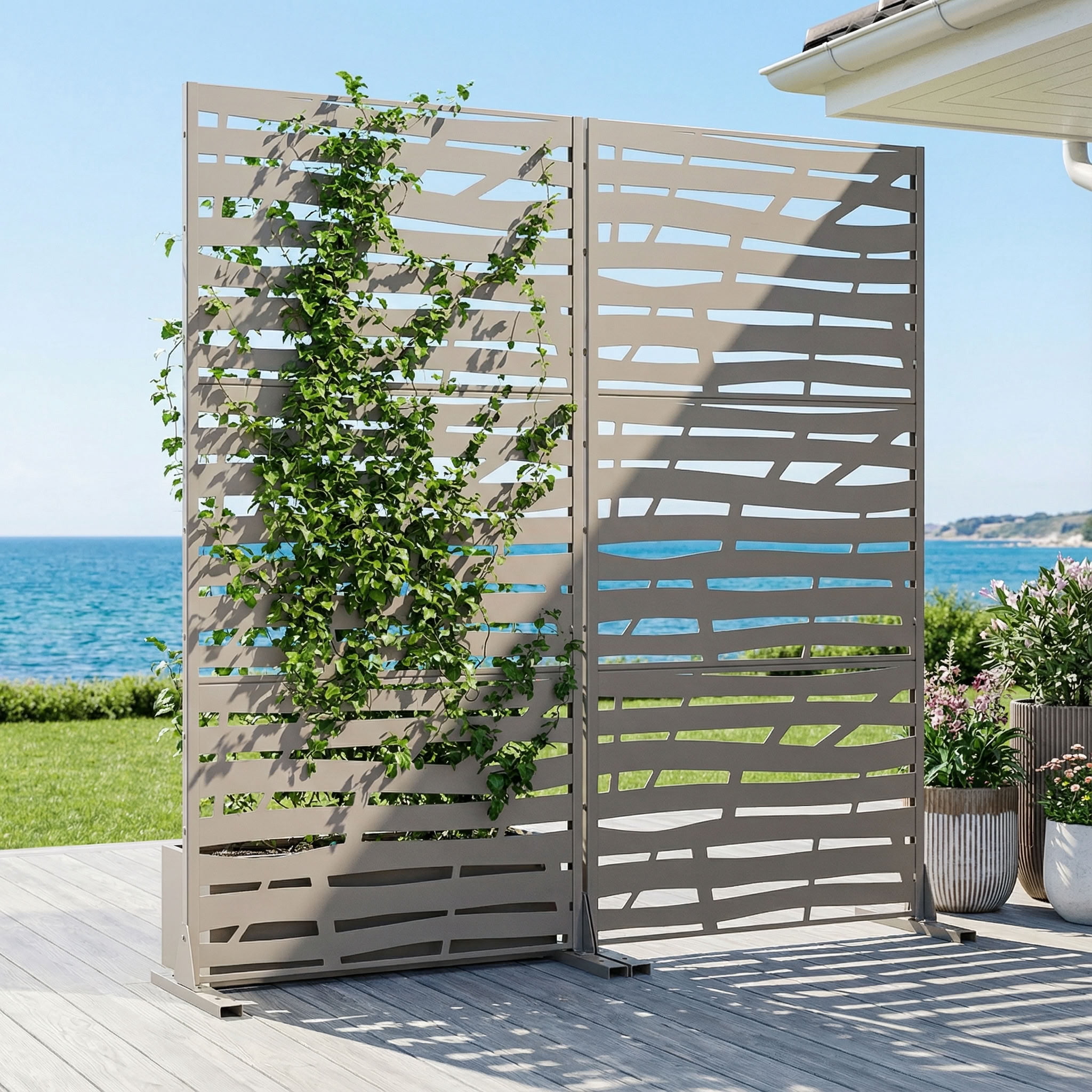 MAYEERTY 72*35in Outdoor Privacy Screen, Rust Proof Metal Privacy Panel, Decorative Privacy Divider for Patio, Balcony, Backyard, Garden