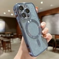 thumbnail image 1 of Luxury Electroplate Magsafe Wireless Charge Phone Case For iPhone 14 13 12 11 Pro Max Plus Soft Bumper Glitter Cover Far Peak Blue For iPhone 14Pro, 1 of 6