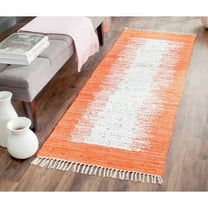 SAFAVIEH Montauk Tennyson Braided Border Cotton Runner Rug, Ivory/Orange, 2'3" x 6'