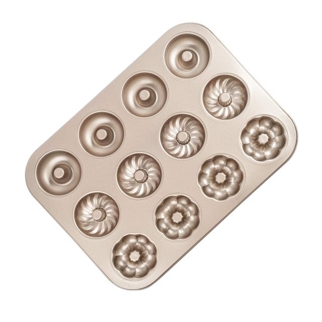 Molde para donas Moldes para pasteles de acero al carbono con 12 cavidades Moldes antiadherentes para donas