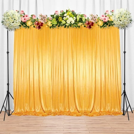Image of Trimming Shop Backdrop Curtain 3x3m Photography Curtains Detachable Smooth Ice Silk Pleated Backdrop Curtains for Stage Christmas Decor Party Backdrop Wedding Birthday Bridal Shower Gold