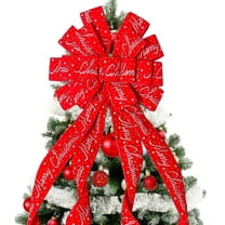 OMA Christmas Tree Topper Christmas Wreath Bow, 52 * 13 inches Tree Toppers Bow with Letter Patterned Ribbon for Xmas Tree Christmas Rustic Farmhouse Home Holiday Party Decorations Red