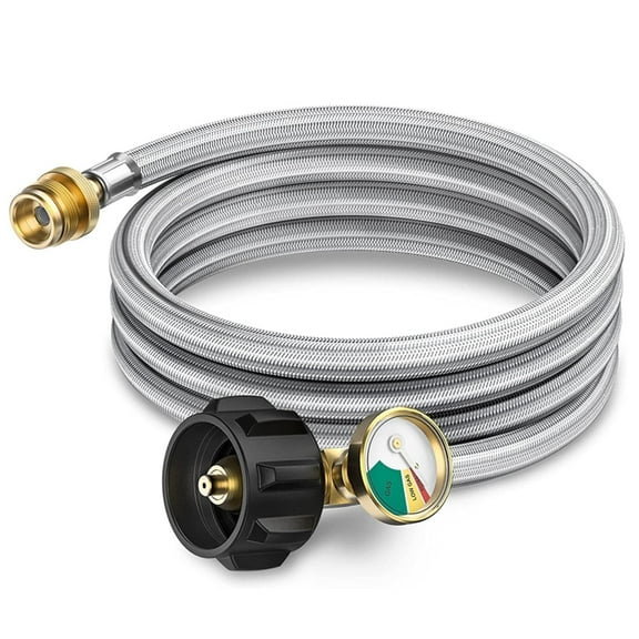 PatioGem 6FT Propane Hose Adapter 1lb to 20lb with Gauge, Propane Tank Adapter Hose 20 lb to 1 lb, Propane Tank Hose, Propane Grill Hose Fit for Mr Buddy Heater, Weber Q Grill, Coleman Camping Stove