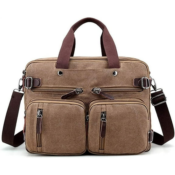 JUYGO Canvas Laptop Bag for Men Vintage Convertible Messenger Bag Fits 15.6 Inch Laptop