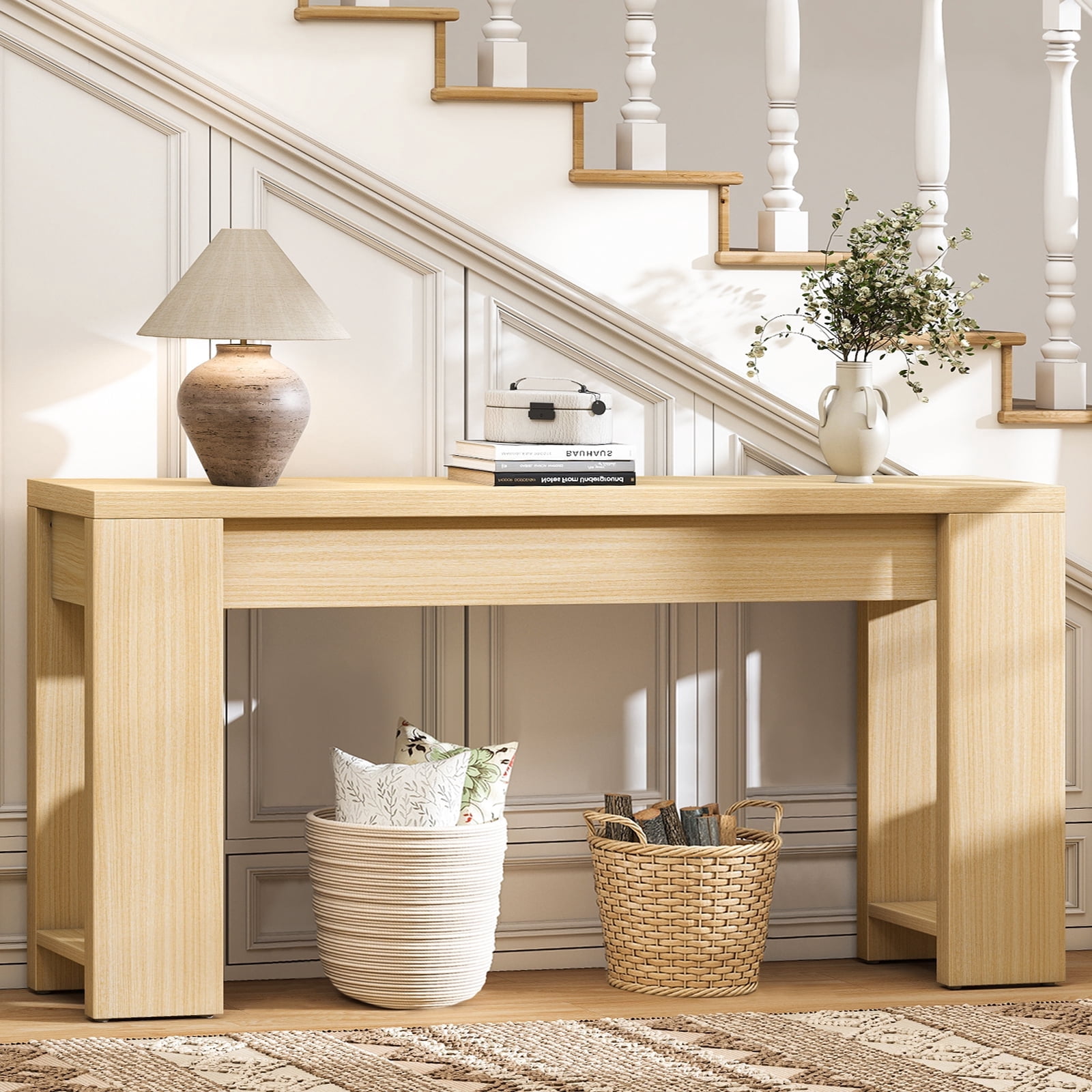 71 Long Console Table, Wood Farmhouse Entryway Table for Living Room,Narrow Sofa Table for Front Door,Entry, Hallway,Natural